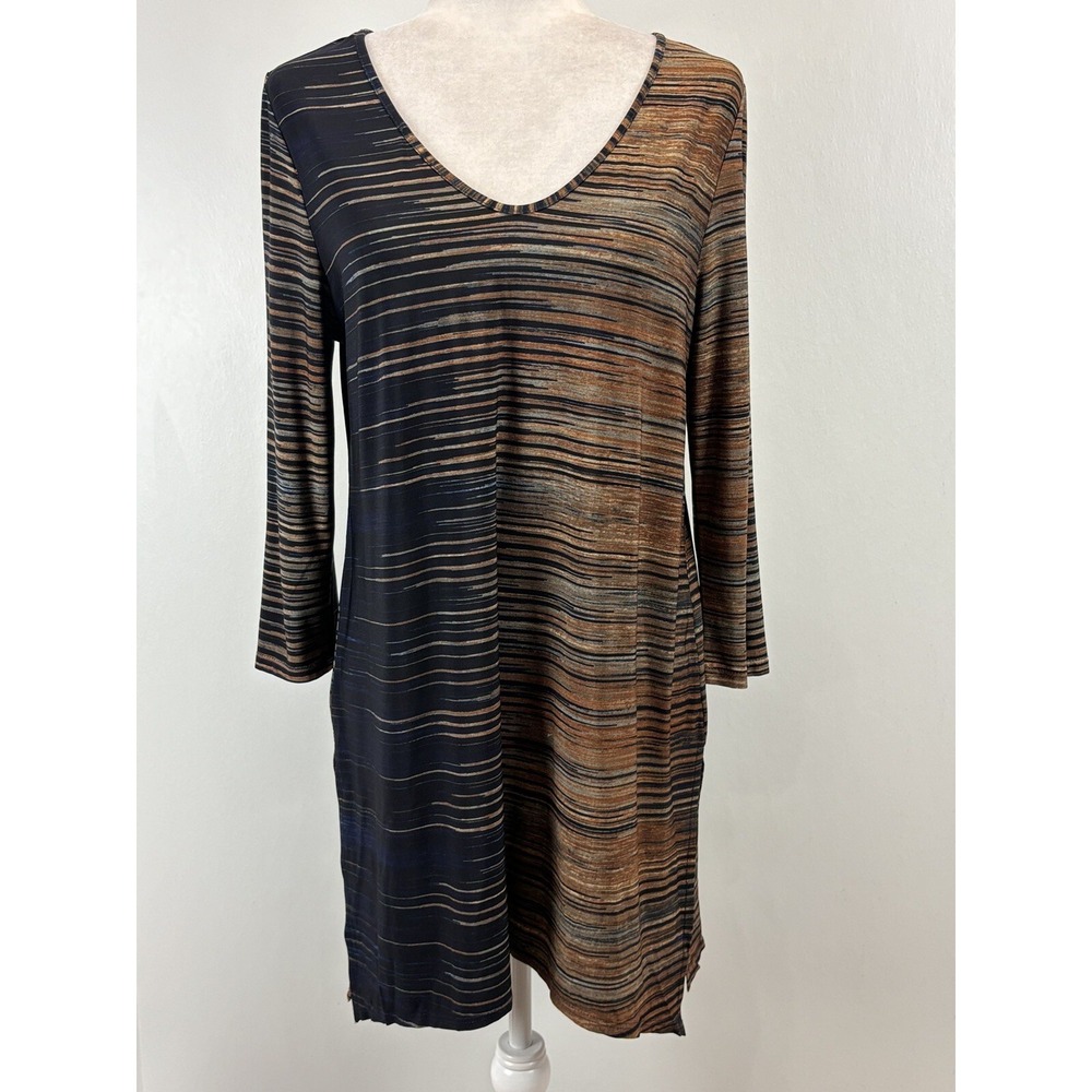 Clara Sun Woo Tunic Top Womens M Black Brown Gray Stretchy Asymmetrical USA Made